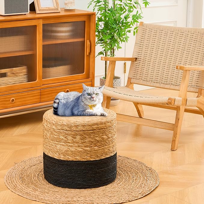 Wimarsbon 18'' Ottoman Pouf, Natural Braided Poof, Rustic Handweave Lounge - Image 2