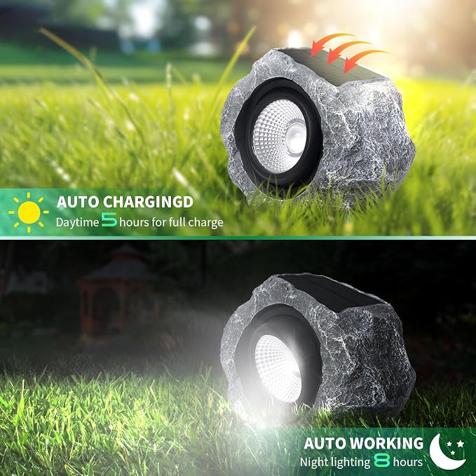 Solar Rock Lights Outdoor, Angle Adjustable Solar Lights Outdoor Waterproof - Image 4
