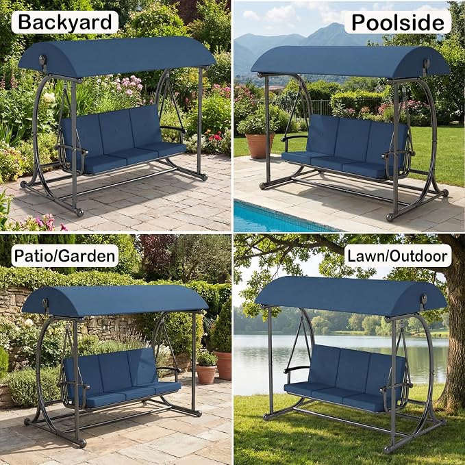 Modern Patio Swing with Adjustable Canopy, 2 in 1 Porch Swing Bed with - Image 6