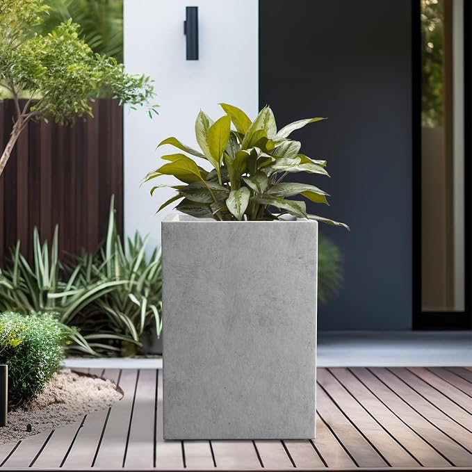 Kante 15.7" H Tall Rectangular Concrete Planters, Outdoor Indoor Lightweight - Image 5