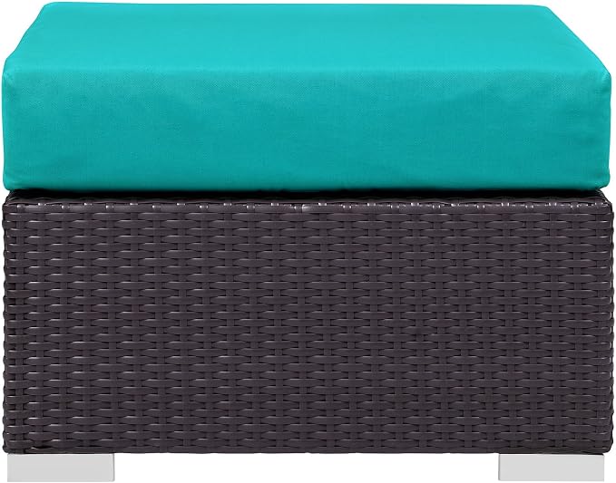 Modway Convene Wicker Rattan Outdoor Patio Square Ottoman in Espresso Turquoise - Image 4