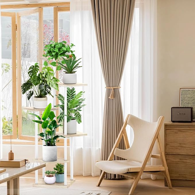 6 Tier Wood Tall Plant Stand Metal Rack Indoor, Planter Shelf Display Rack - Image 6