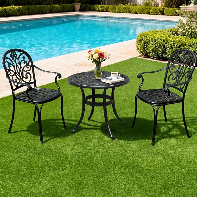 VINGLI 24” Cast Aluminum Outdoor Side Table, All Weather Round Patio Side Table - Image 2