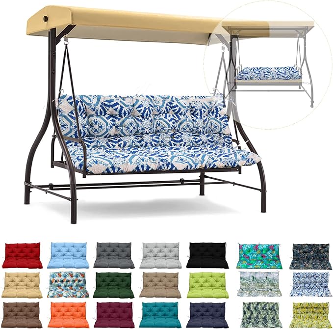 Waterproof Porch Swing Cushion Replacement, 2–3 Seat Swing Seat Cushion by RUFXIEZW