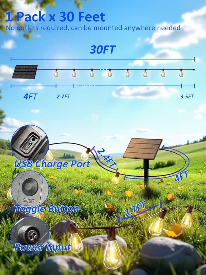 luckystyle 29FT Solar String Lights Outdoor Waterproof - Image 6