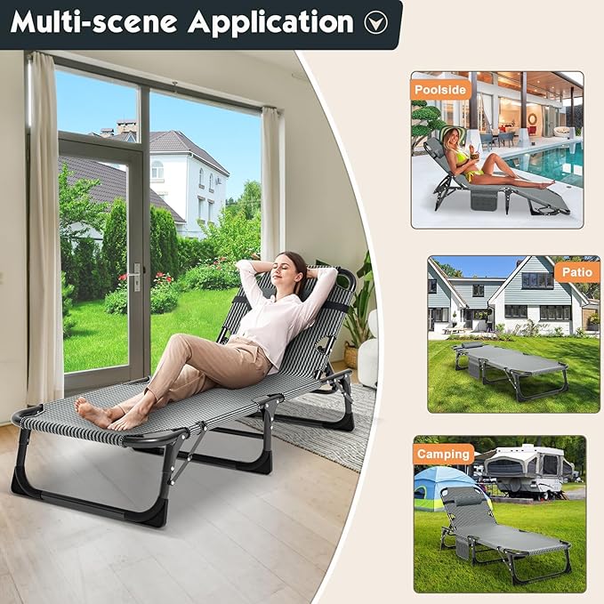 MOPHOTO Folding Chaise Lounge Chair 5-Position, Folding Cot, Heavy Duty Patio - Image 5