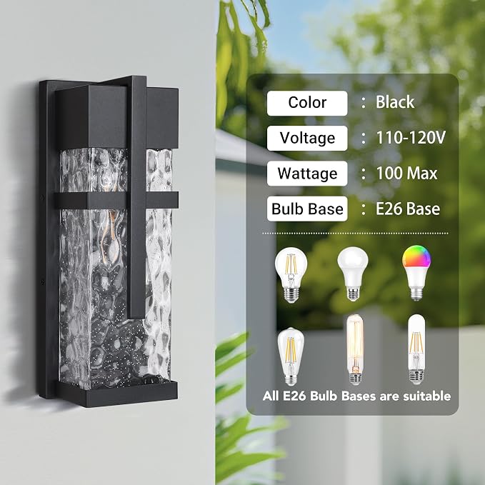 Hammered Glass Wall Lamp, Outdoor Light Fixtures, Exterior Wall Lantern - Image 4
