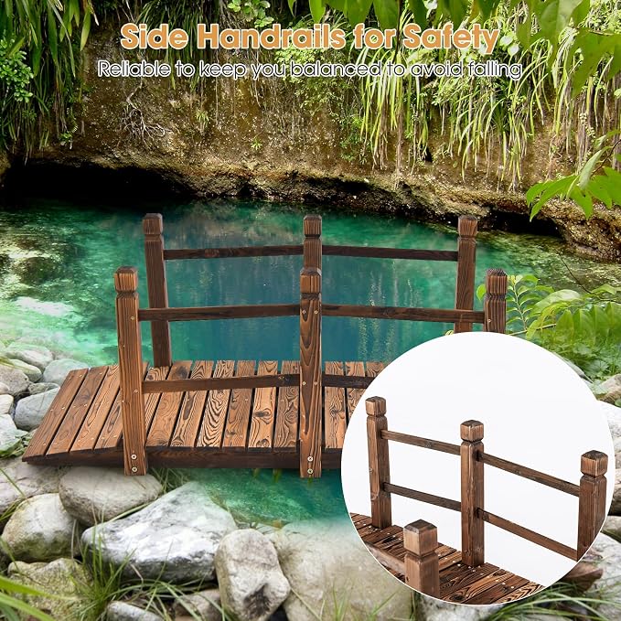 Tangkula 5 FT Wooden Garden Bridge, Arch Stained Finish Footbridge - Image 5