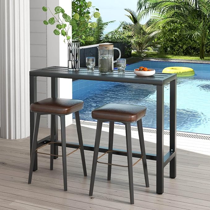 COSTWAY Outdoor Bar Table 48-inch Wide, Narrow Counter Height Dining Table - Image 9