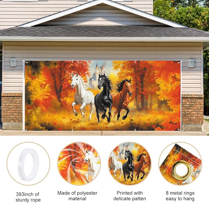 ANNA QUEEN Horse Garage Door Banner 6 x 13FT, Forest Scenery - Image 4