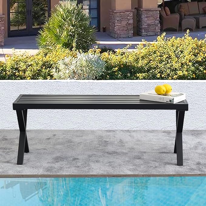 Black Outdoor Bench, Patio Garden Bench, All Wheather Outdoor Bench - Image 3
