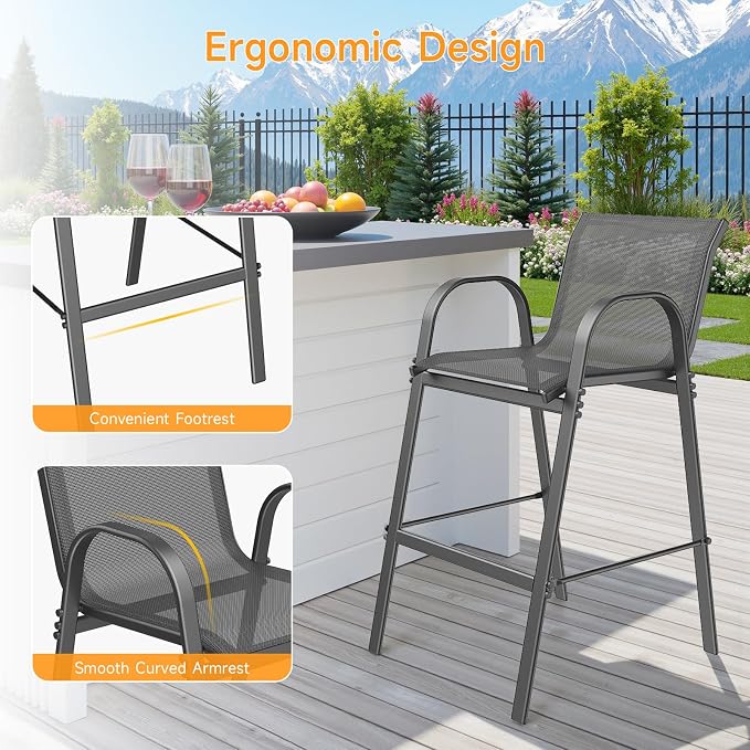 ONBRILL Outdoor Bar Stool Set of 4, Patio Bar Chairs - Image 6