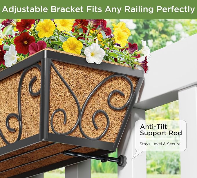 4pcs 24 Inch Window Deck with Coco Liner, Metal Hanging Flower Planter Window - Image 3
