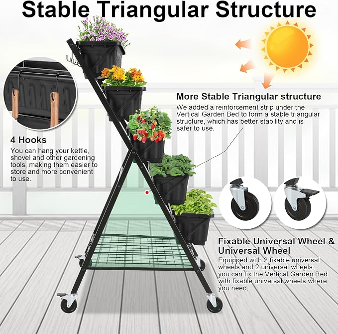 Homdox 5-Tier Vertical Garden Bed - 4FT Vertical Raised Bed with 5 Garden - Image 2