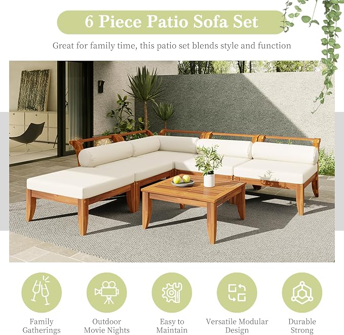 Merax 6 Pieces Patio Furniture Set, Outdoor L-Shaped Sectional Sofa Set - Image 7