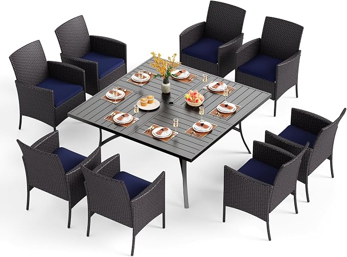 PHI VILLA 9 Pieces Square Outdoor Dining Set by PHIVILLAThepioneerofcomfortablehouseholdsupplies