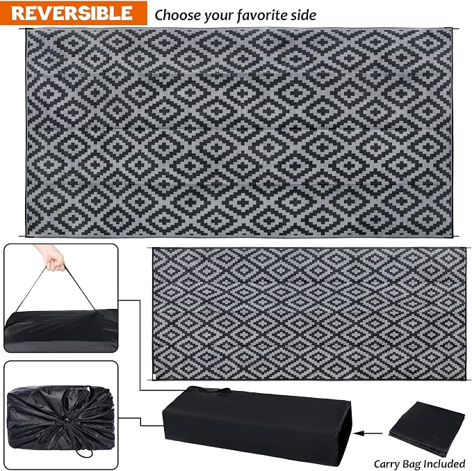 SAND MINE Waterproof Outdoor Rug 10x20 ft, Plastic Reversible Rug, Modern Area - Image 3