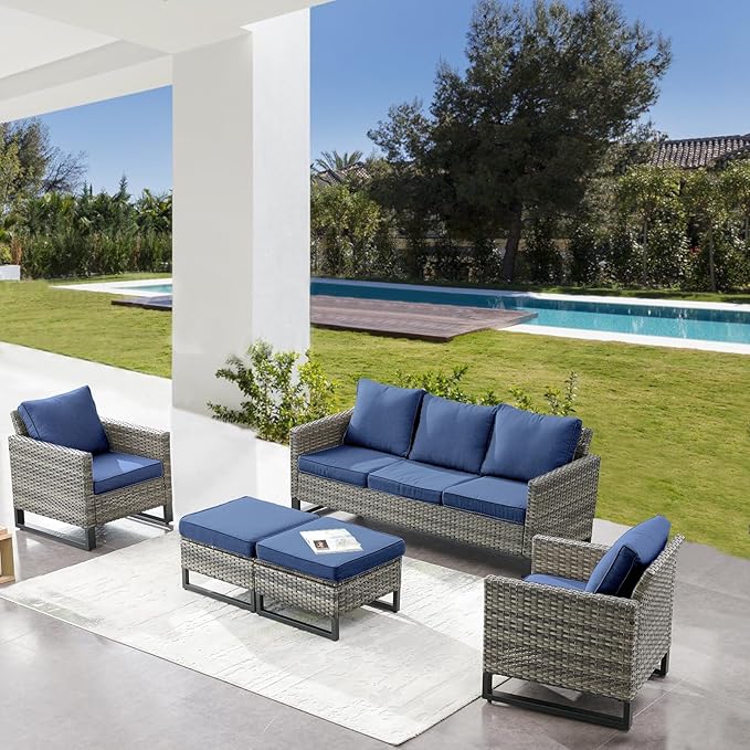Belord Wicker Patio Furniture 5 Piece Outdoor Sofa Set, Oversize Outdoor Dining - Image 3