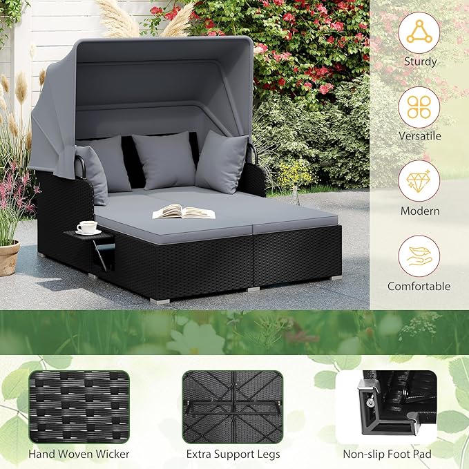ORALNER Outdoor Daybed, 2-Person Wicker Patio Sofa - Image 6