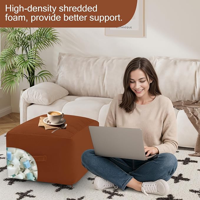 MeMoreCool Square Stuffed Pouf Ottoman Foot Rest, Floor Pouf Foot Stool - Image 7