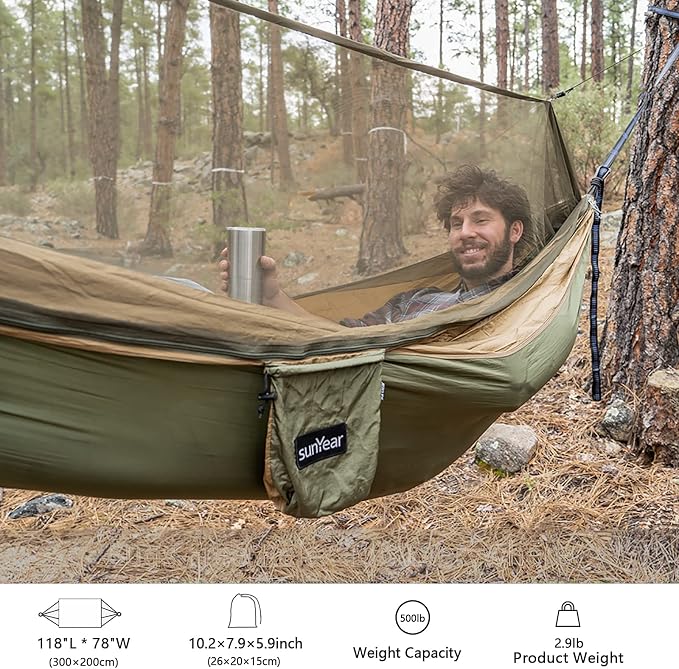 Sunyear Hammock Camping with Rain Fly Tarp and Net, Portable Camping Hammock - Image 3