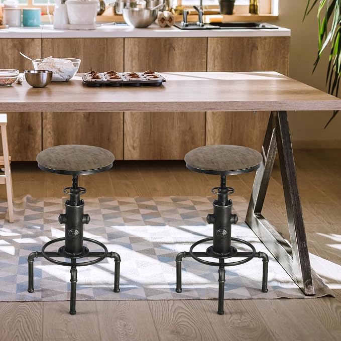 Topower Antique Vintage Industrial Barstool PU Leather Water Pipe Fire Hydrant - Image 8