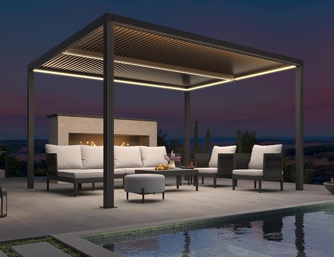 PURPLE LEAF LED Louvered Pergola 94AS 11'x 13' Full Aluminum Frame and by PURPLELEAF