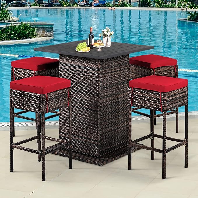 Tangkula 5 Piece Outdoor Rattan Bar Set, Patio Bar Furniture - Image 2