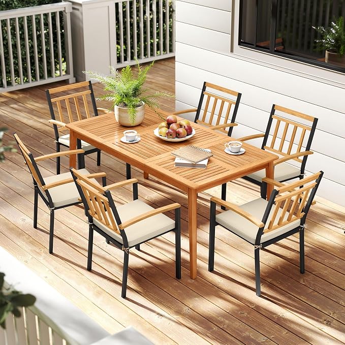 Tangkula 7 Piece Patio Wood Dining Set - Image 3