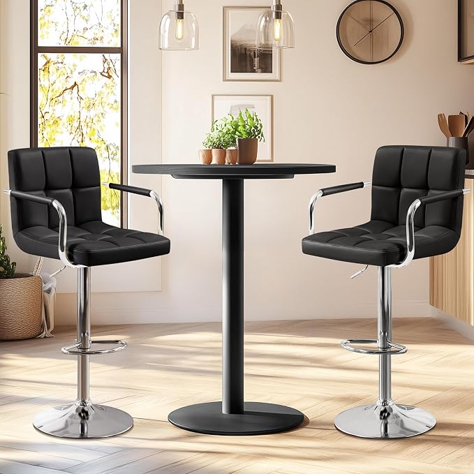 Yaheetech Bar Stools Set of 2, PU Leather Height Adjustable Swivel Barstools - Image 5