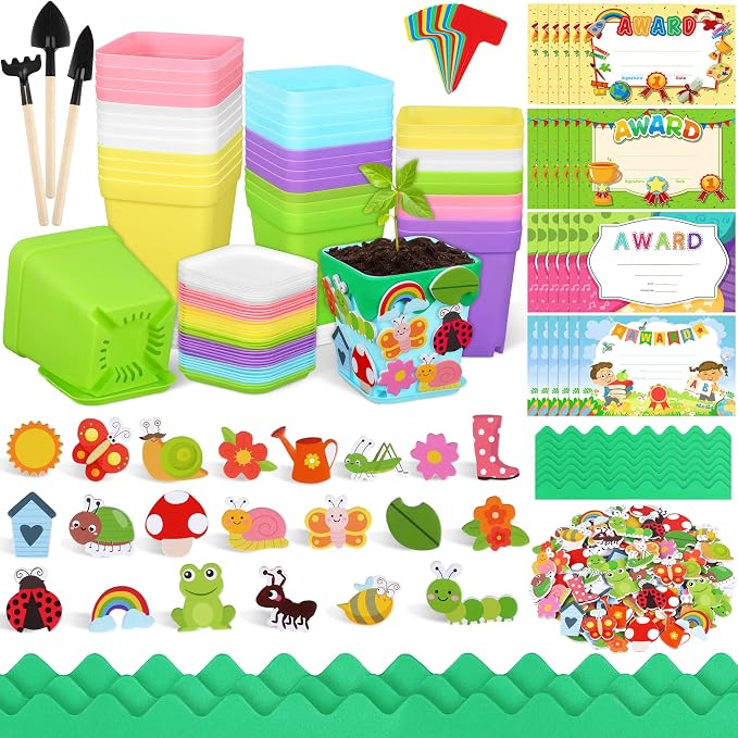 Elcoho 36 Set Garden Plastic Pot Craft Kit Plant Spring Craft Kits by Elcoho