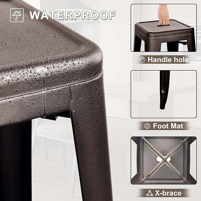 Elevon 30 Inches Metal Bar Stools, High Backless Stools, Indoor Outdoor - Image 4