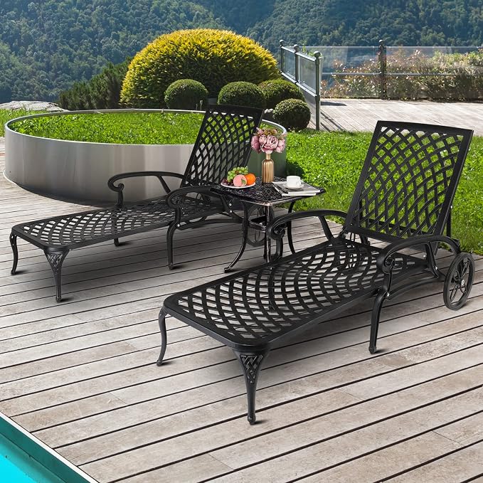 VINGLI Cast Aluminum Outdoor Chaise Lounge Chair - Image 2
