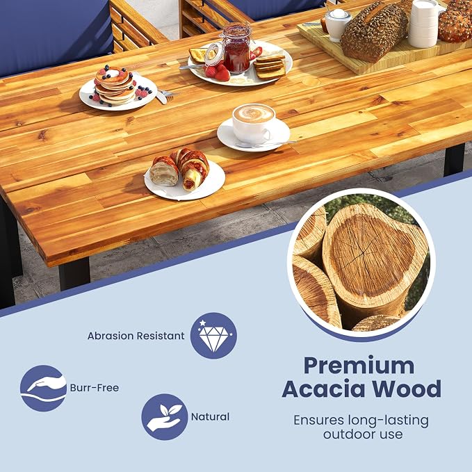 Tangkula 7 Piece Patio Dining Set, Acacia Wood Dining Chair & Table Set - Image 9