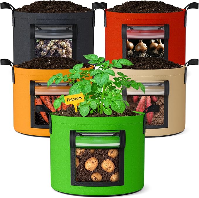 5 Gallon Potato Grow Bags: Set of 5 Colorful Gardening Supplies Fabric Pots by NESSTU