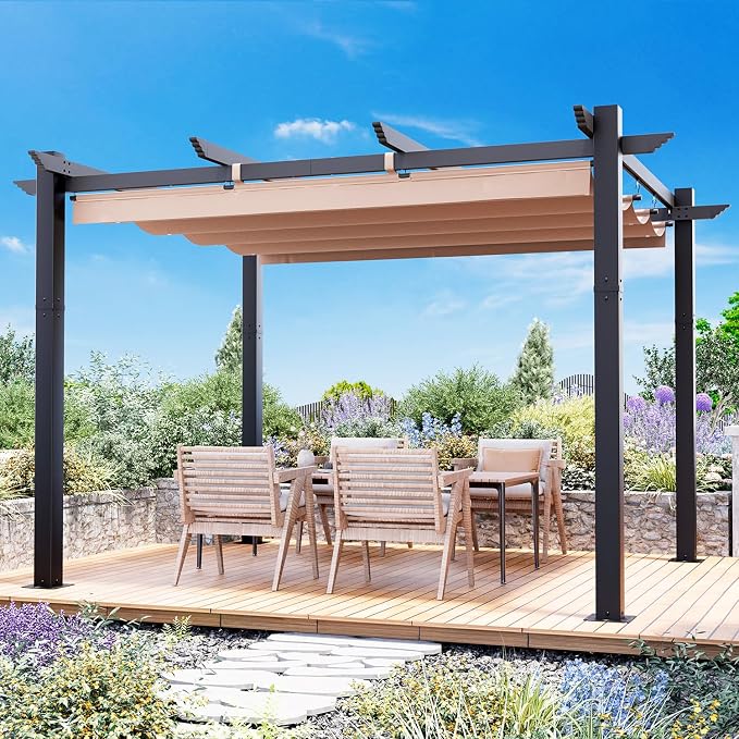 MELLCOM Retractable Pergola 10x12 Ft, Metal Shelter - Image 8