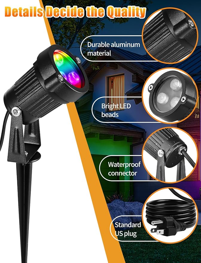 OurLeeme Lawn Flood Light Stake, 2-in-1 Waterproof Outdoor Remote controlle - Image 4