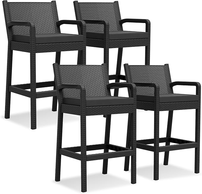 Outdoor Bar Stools Set of 4, Wicker Bar Chair by RELJOFUM