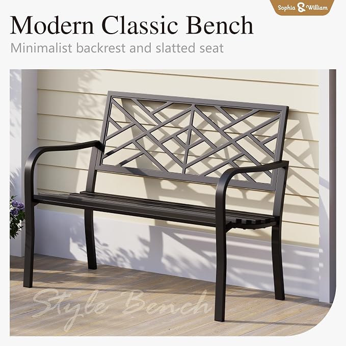 Sophia & William Outdoor Metal Bench Patio Garden Bench, Cast Iron Park Benches - Image 3