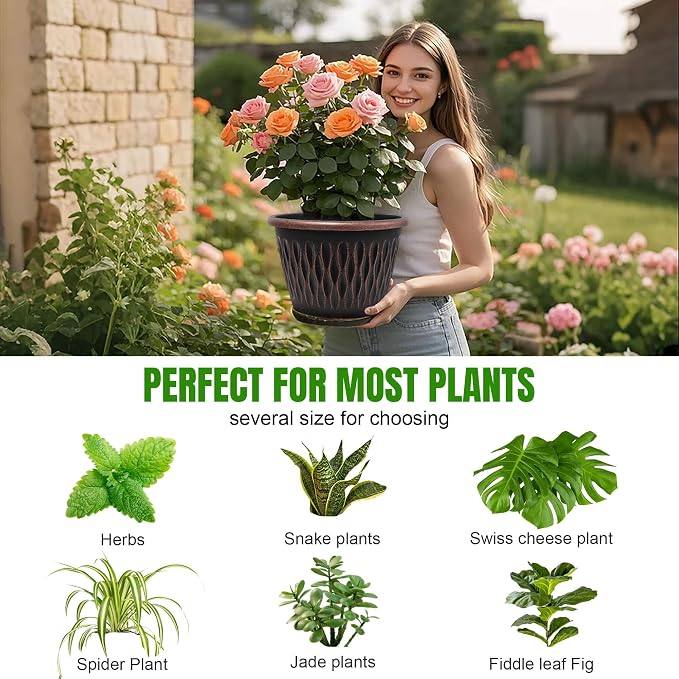 4 Pack 9 Inch Retro Plant Pots, Vintage Striped Flower Pots - Image 5