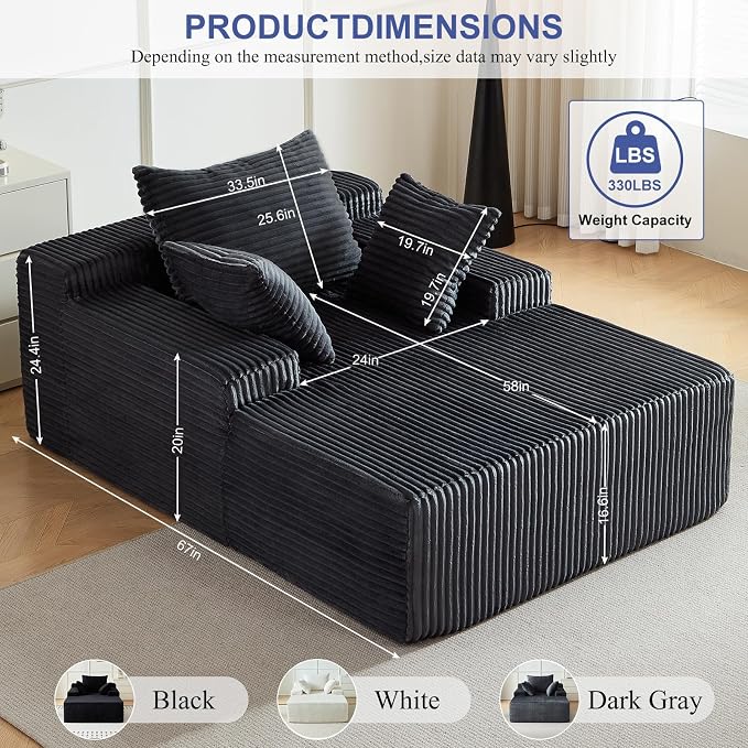67 Inch Chaise Lounge Chair Indoor, Oversized Upholstered Boneless Sofa Bed - Image 2