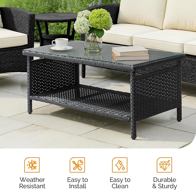 VINGLI Outdoor Wicker CoffeeTable Patio Coffee Tables - Image 8
