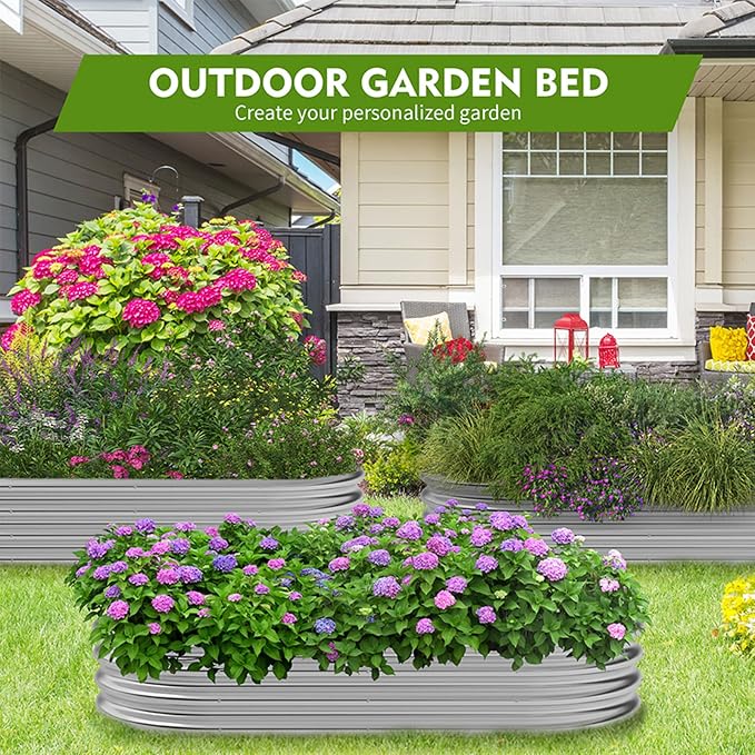 GADI Metal Raised Garden Bed 2Sets Galvanized Planter Box - Image 6