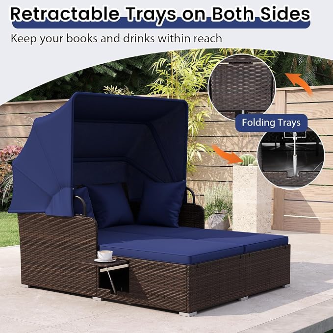 ORALNER Outdoor Daybed, 2-Person Wicker Patio Sofa - Image 5
