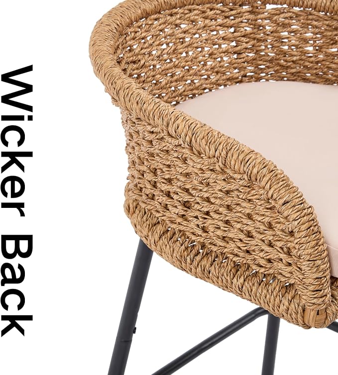 25" Outdoor Counter Height Bar Stools Set of 2, Modern Patio Wicker Bar Chairs - Image 4
