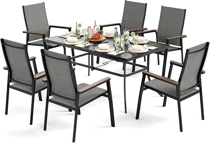 Sophia & William Outdoor Dining Set 7 Pieces, 6 x Aluminum Stackable Chair by SophiaWilliam