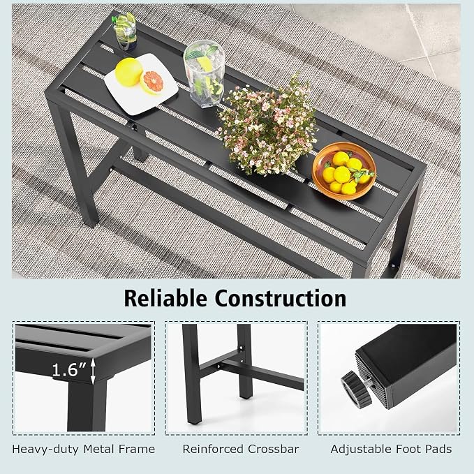 COSTWAY Outdoor Bar Table 48-inch Wide, Narrow Counter Height Dining Table - Image 7