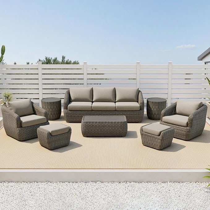 CHITA 8 Pieces Patio Wicker Furniture Set, Outdoor Rattan Bistro Set - Image 8