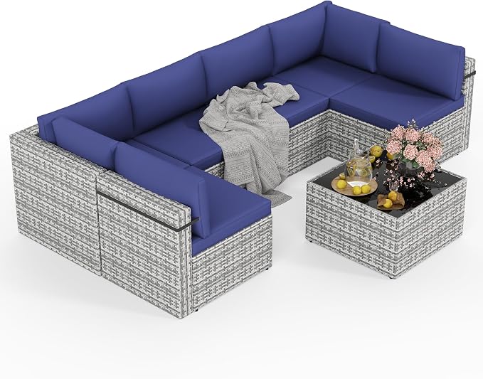 7-Piece Outdoor Sectional Sofa Set, Weather-Resistant Patio Furniture Set - Image 9
