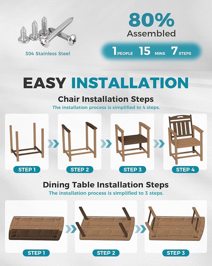 Ciokea HDPE Outdoor Dining Set, 5-Piece Patio Table and Chairs Set - Image 7